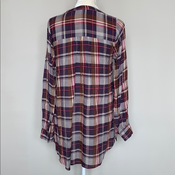 Purple plaid button up tunic blouse - Picture 4 of 5